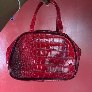 Red Crocodile-Embossed Women's Handbag